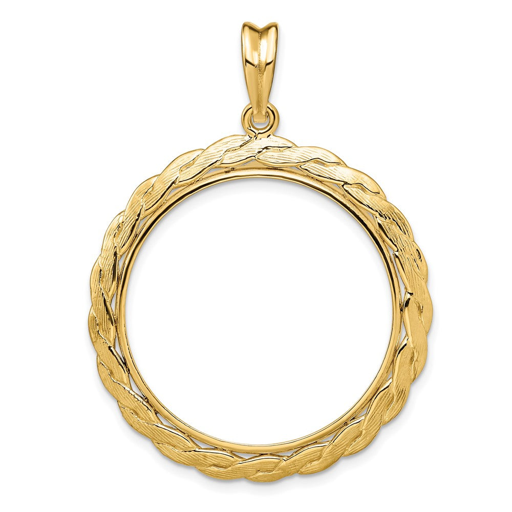 Wideband Distinguished Coin Jewelry 14k Polished and Textured Braided 27.5mm Prong Coin Bezel Pendant