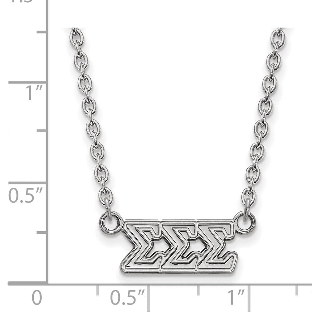 Sterling Silver 18in Official Licensed Greek Sororities Sigma Sigma Sigma (???) Medium Pendant w/ Necklace