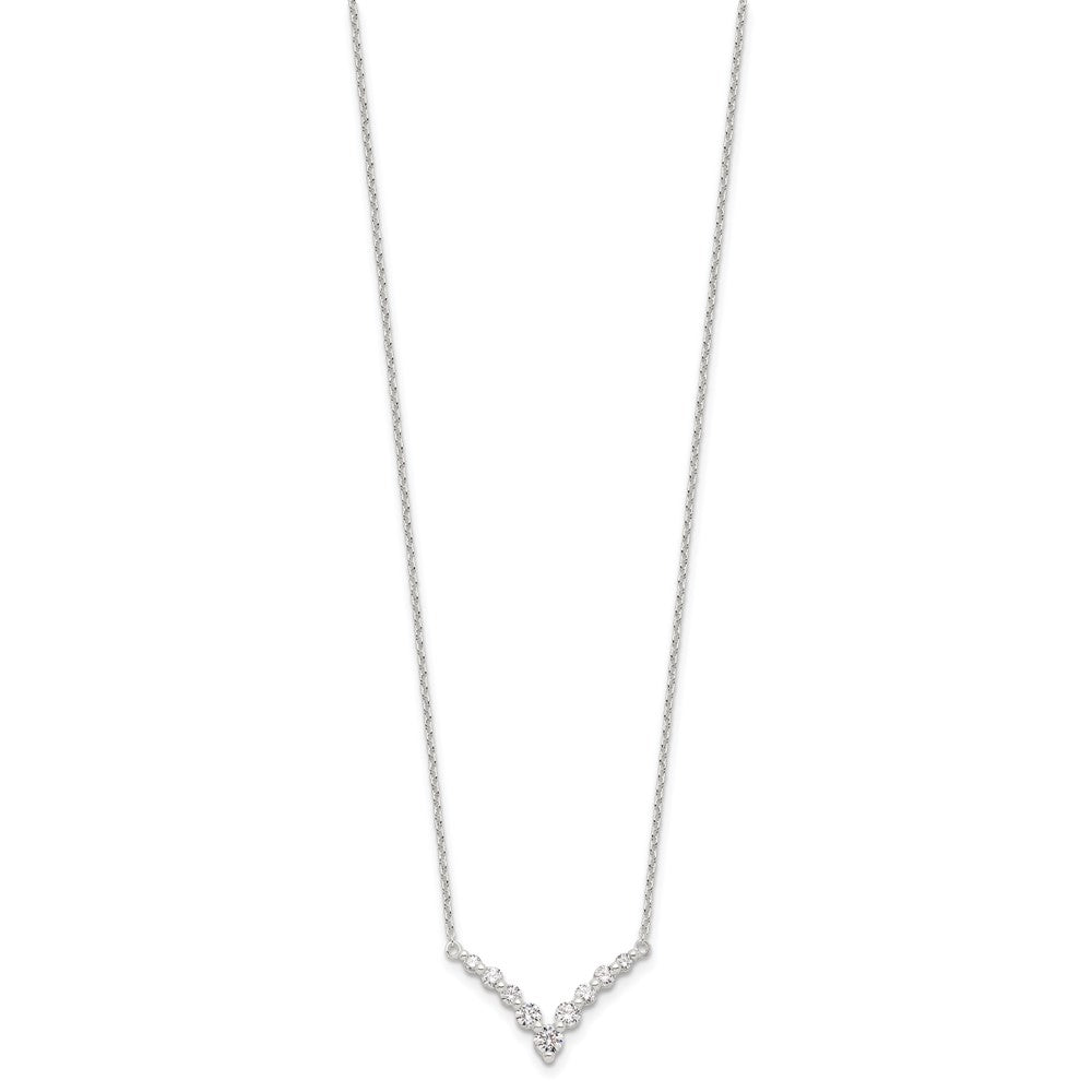 Sterling Silver Fancy-V Bar CZ  Necklace 18 Inches