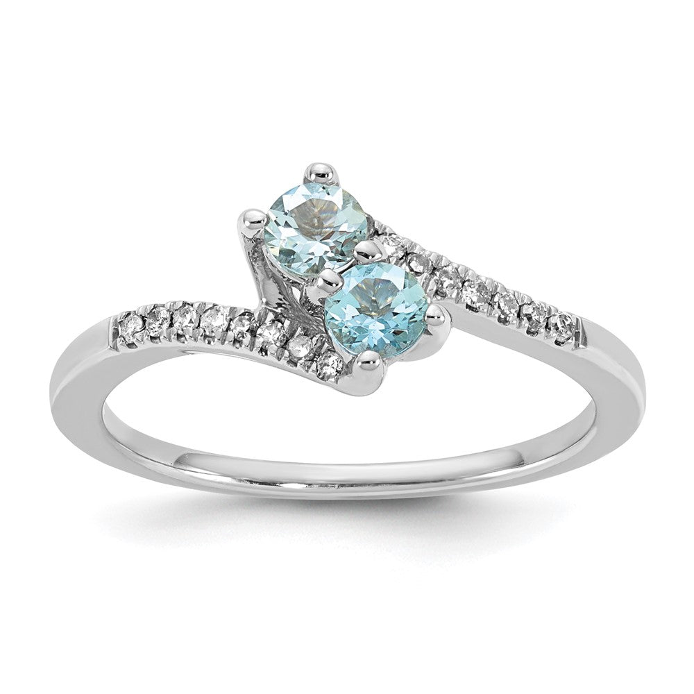 Sterling Silver Aquamarine & Diamond Ring