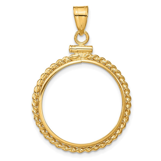 Wideband Distinguished Coin Jewelry 14k Polished Twisted Wire 21.6mm x 1.7mm Screw Top Coin Bezel Pendant