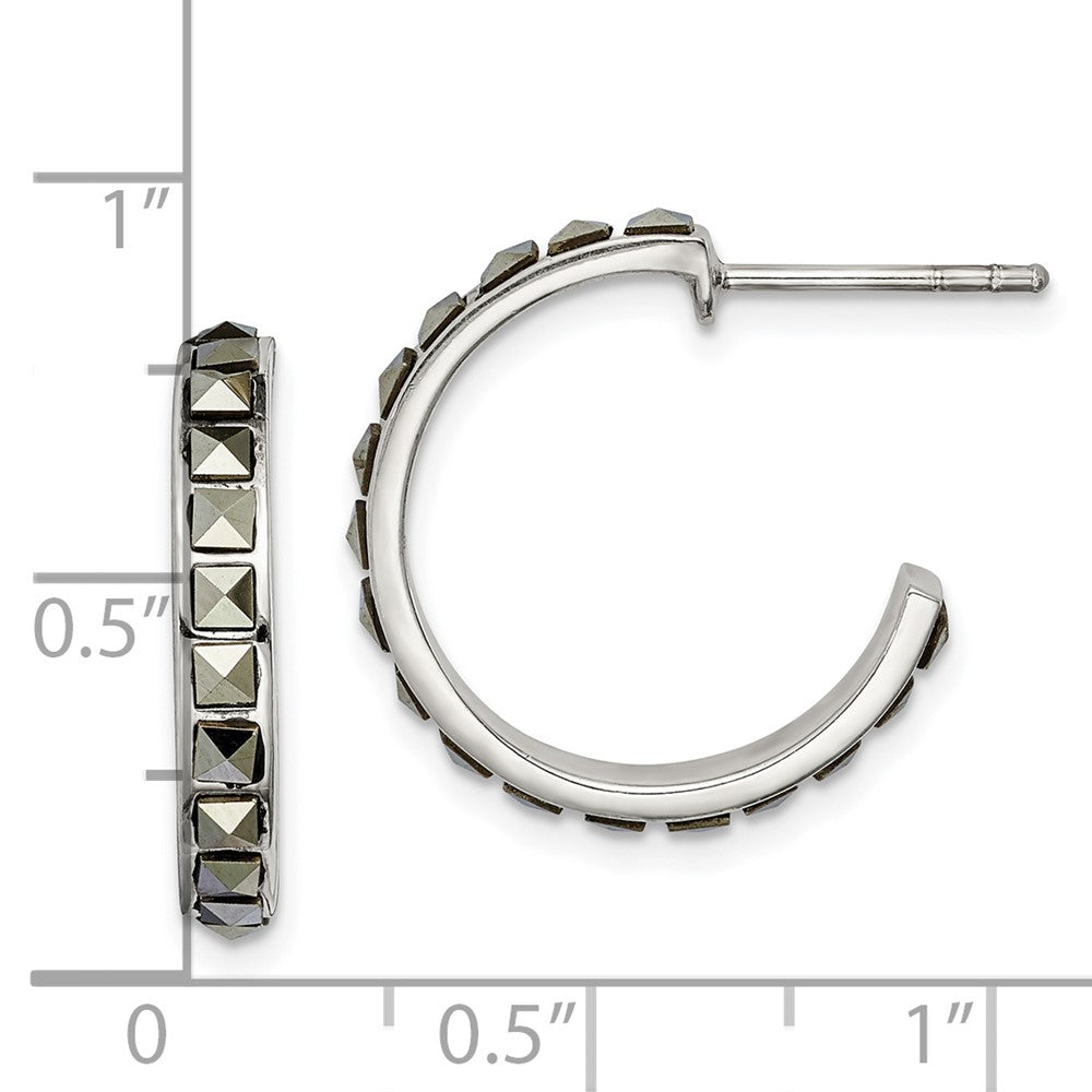 Sterling Silver Square Marcasite 20x3.5 Hoop Post Earrings
