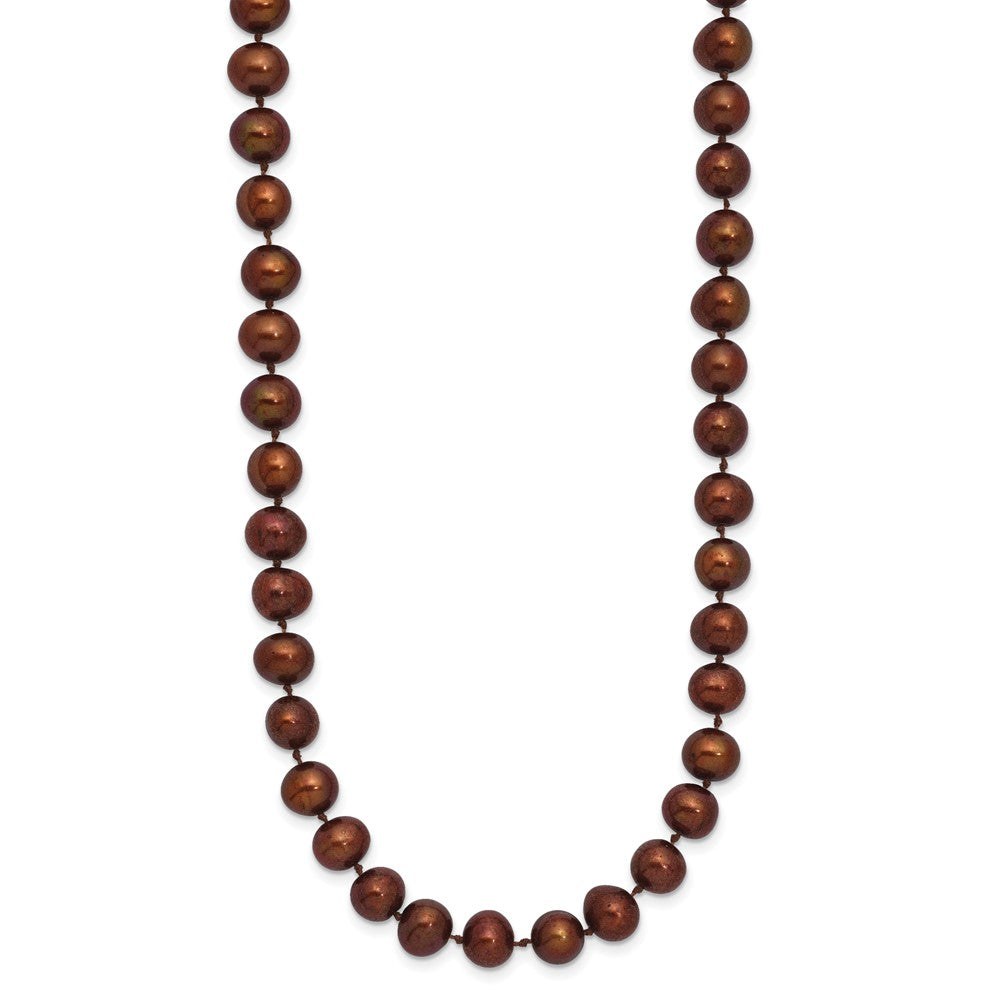 Sterling Silver Rhodium-plated 6-7mm Brown Near-Round Freshwater Cultured Pearl 24 inch Necklace 24 Inches