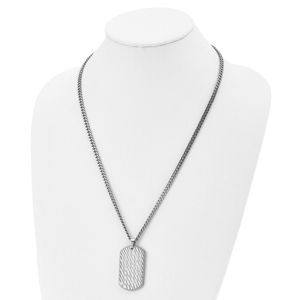 Stainless Steel Brushed and Polished Textured Dog Tag 24in Necklace