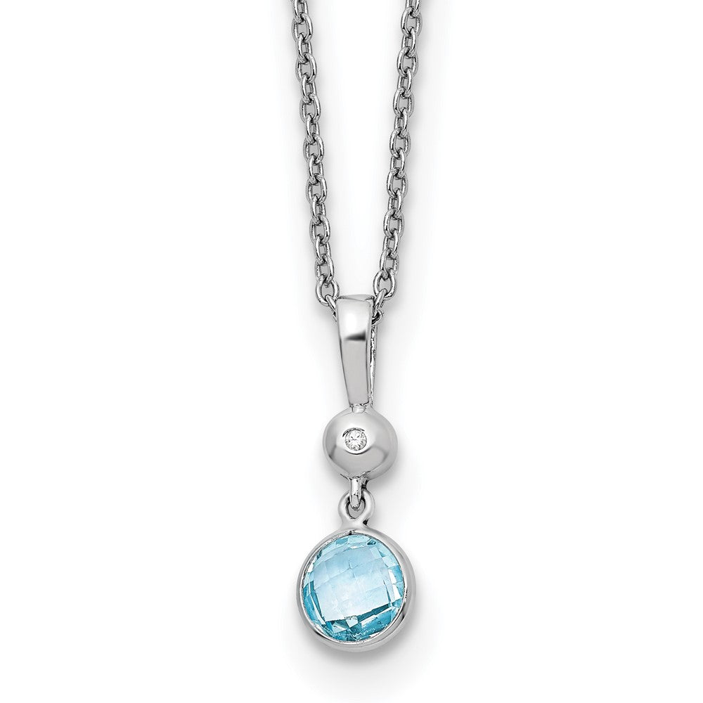 White Ice Sterling Silver Rhodium-plated 18 Inch Blue Topaz and Diamond Necklace with 2 Inch Extender 18 Inches