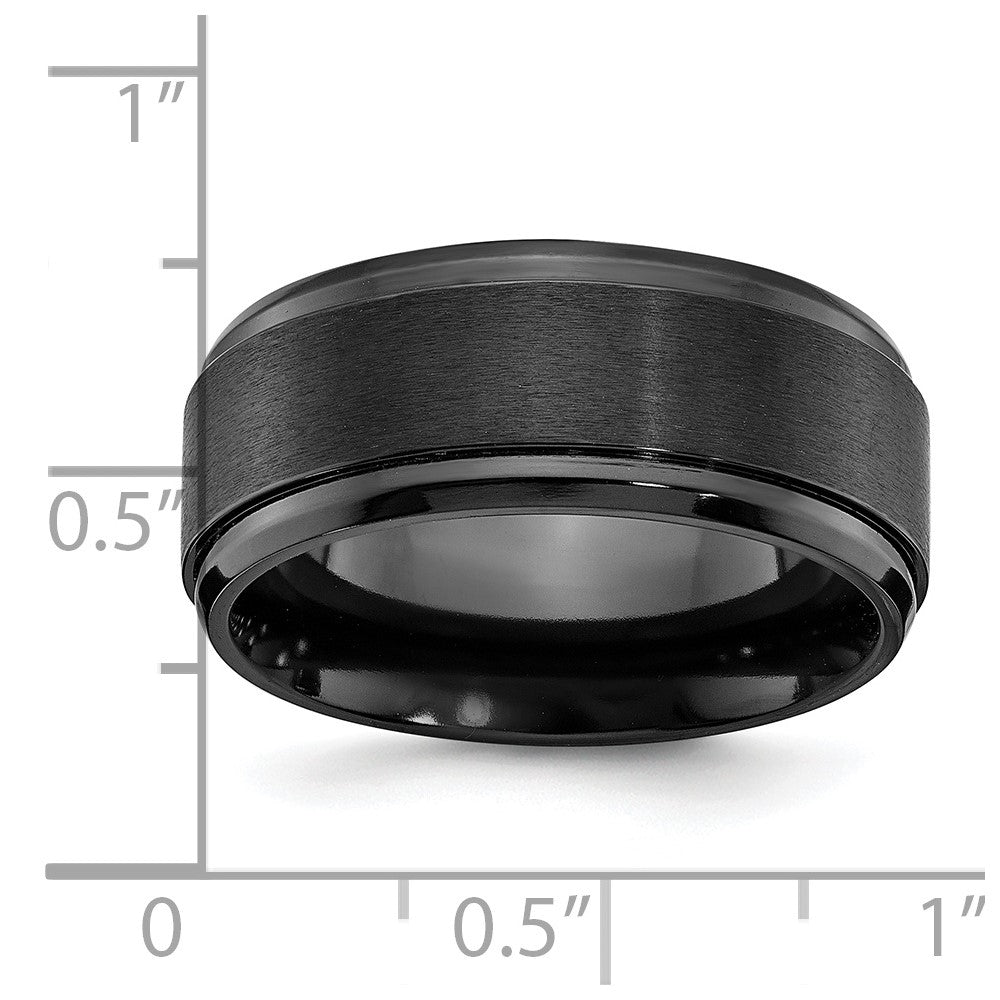 Black Zirconium Polished with Brushed Center 9mm Beveled Edge Band Size - 11.5