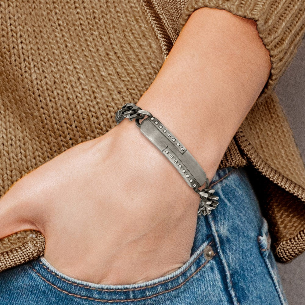 Stainless Steel Matte Finish Gun Metal IP-plated 9in ID Bracelet 9 inches