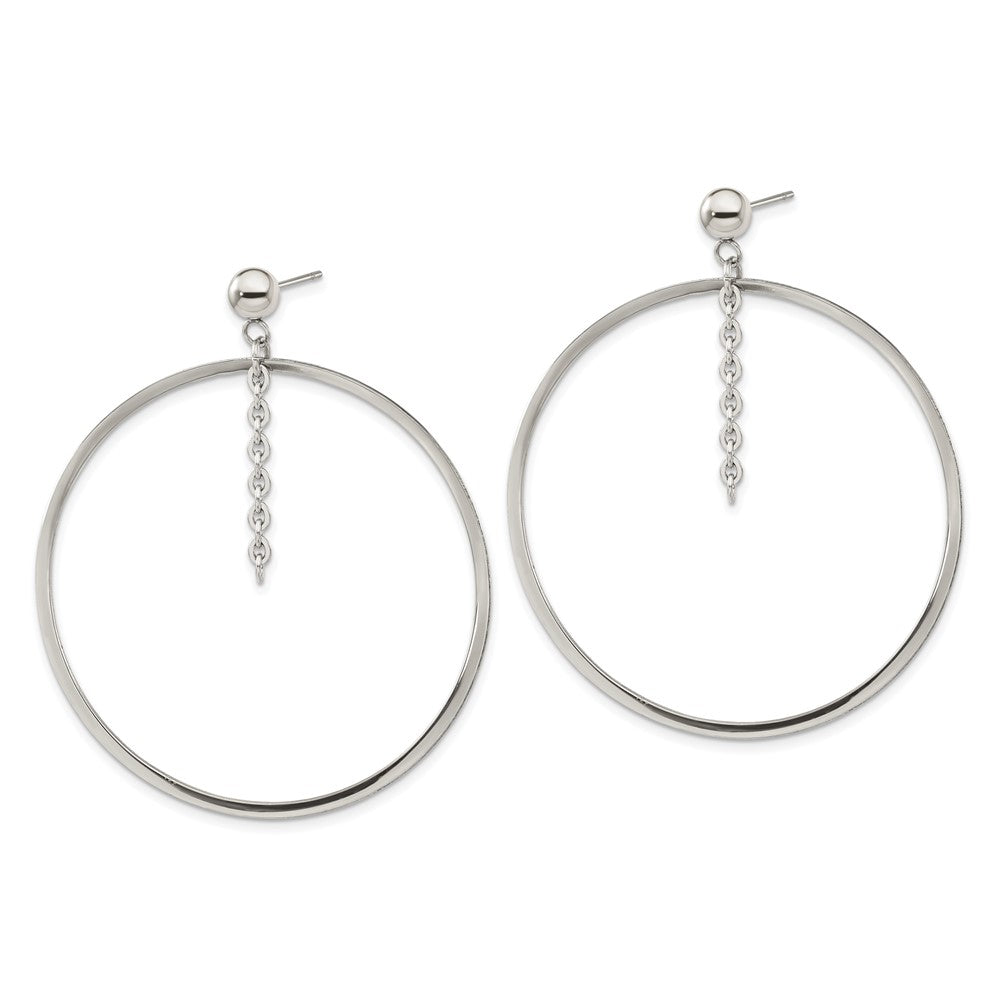 Stainless Steel Polished Circle Post Dangle Earrings