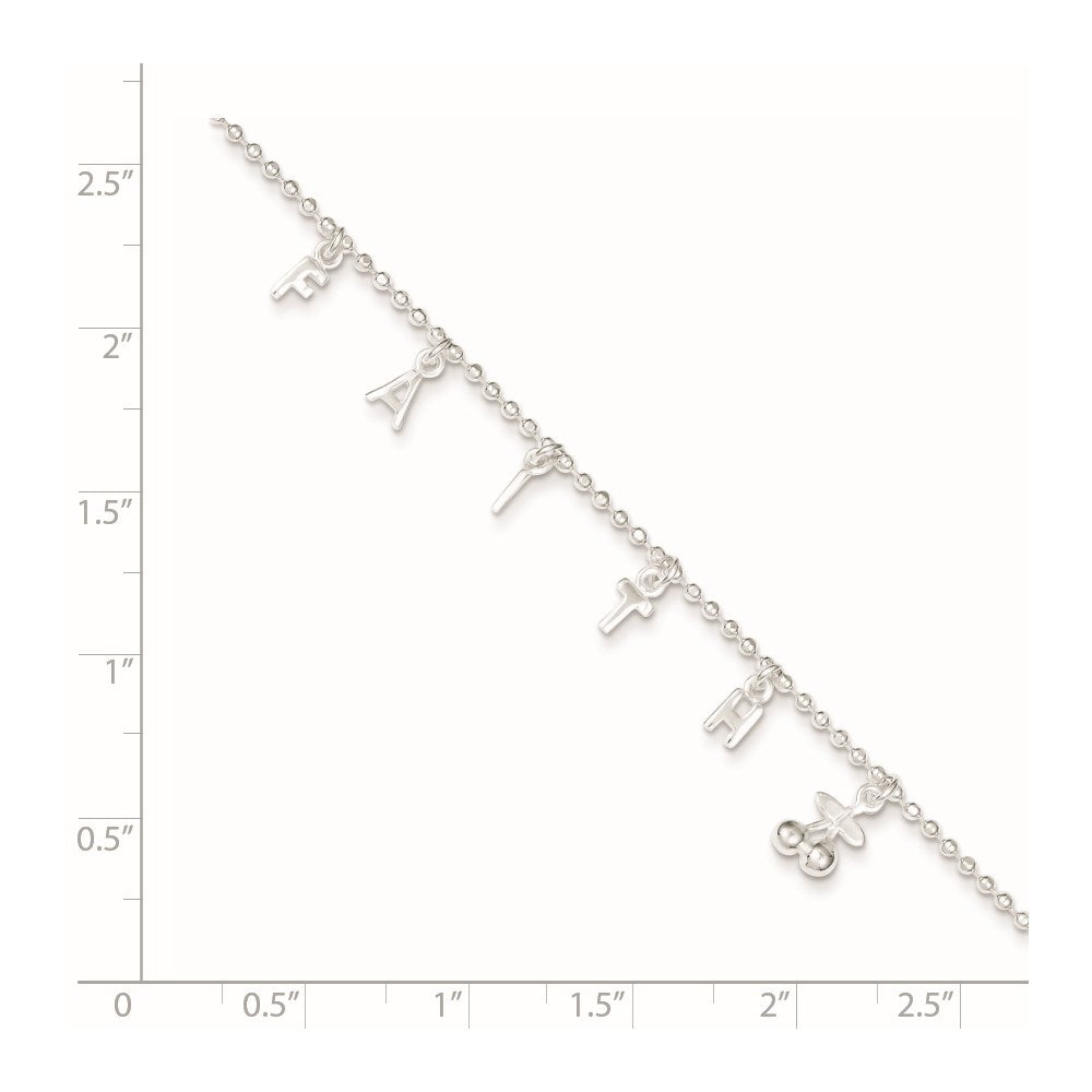 Sterling Silver FAITH 10in Plus 1in Ext. Anklet 10 inches
