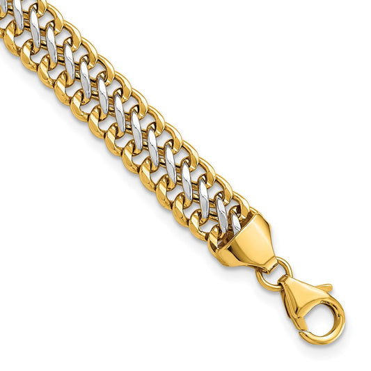 14K & White Rhodium Polished Fancy Link Bracelet 8  inches