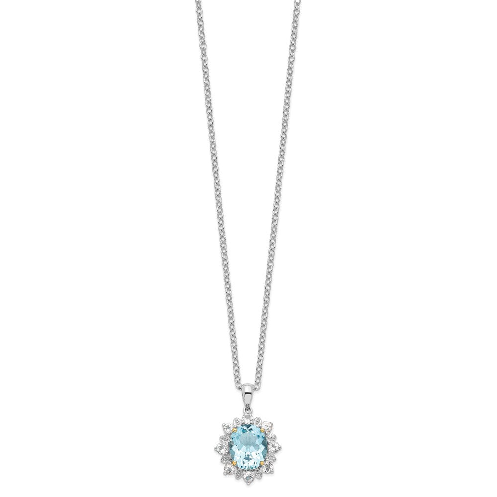 Brilliant Gemstones Sterling Silver with 14K Accent Rhodium-plated Sky Blue Topaz and White Topaz 18 Inch Necklace with 2 Inch Extender 18 Inches