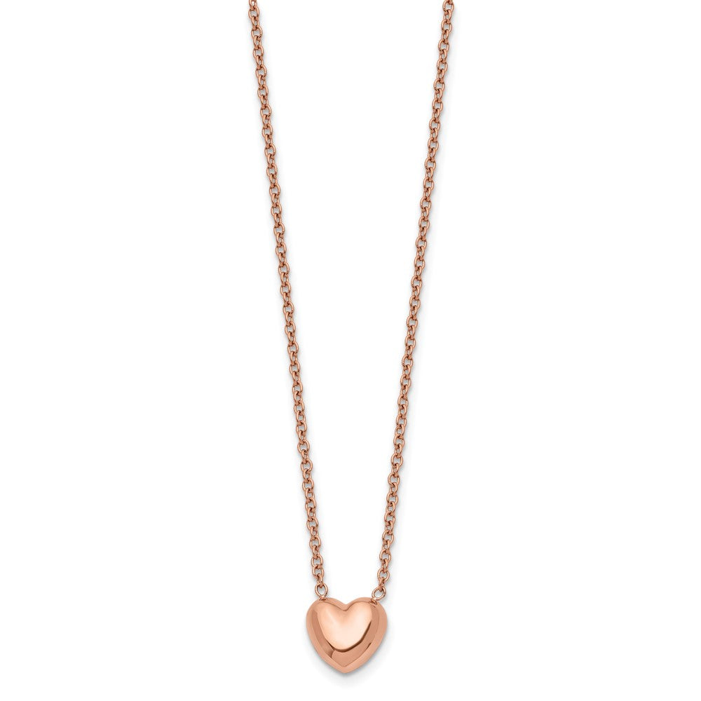 Stainless Steel Polished Rose IP-plated Heart 17.5in Necklace