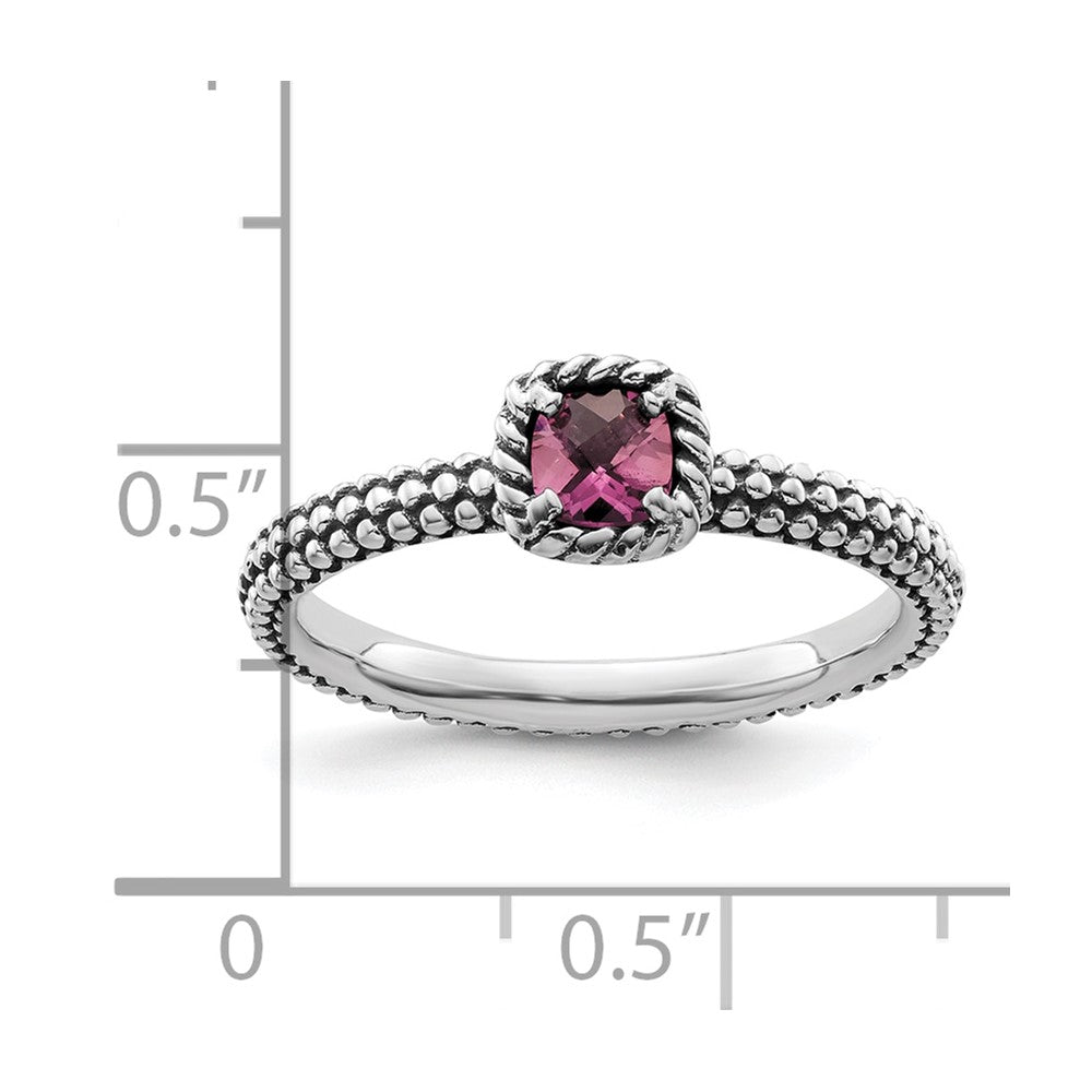 Sterling Silver Stackable Expressions Checker-cut Pink Tourmaline Ring Size -9