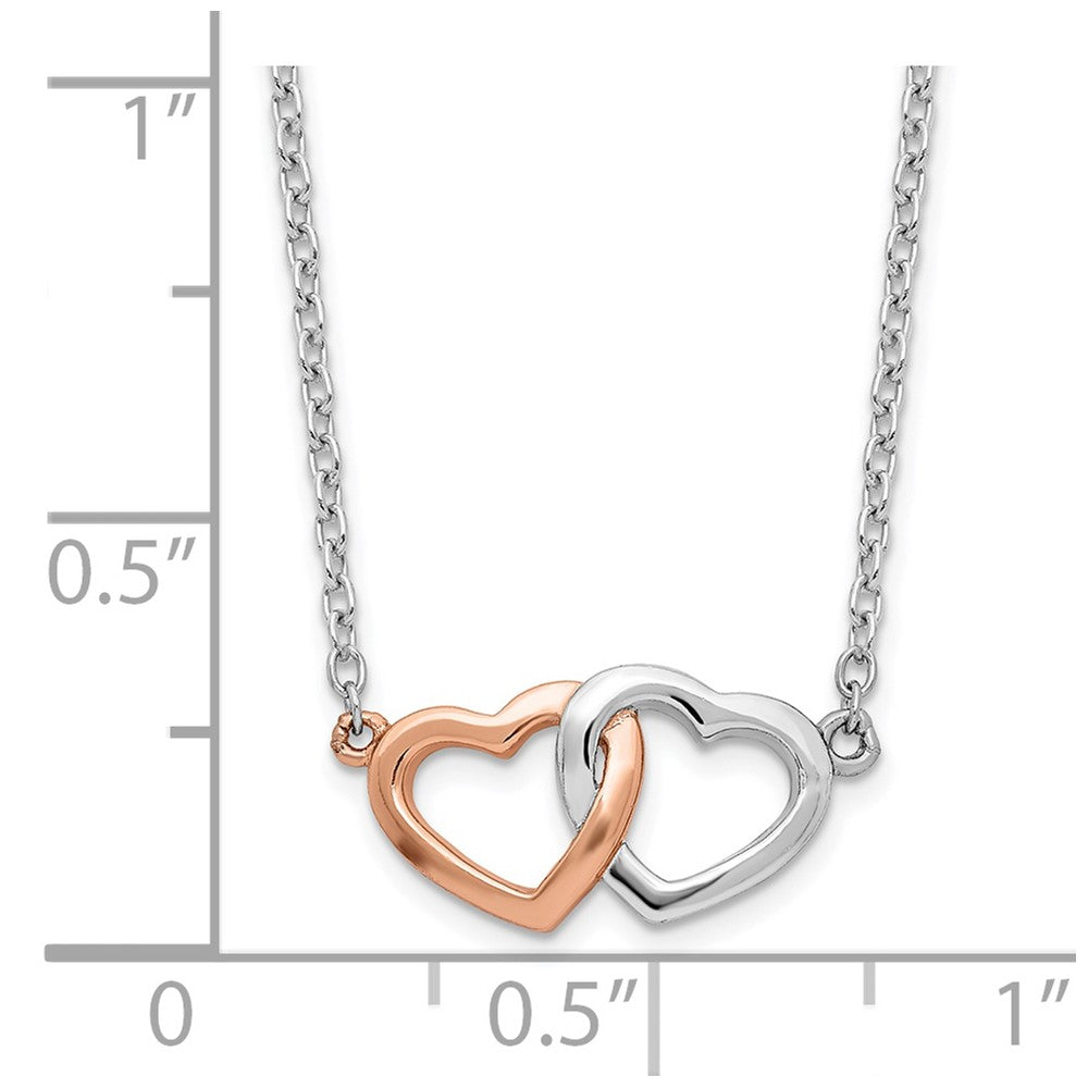 Sterling Silver Rhodium-plated Rose Tone Polished Hearts Necklace 18 Inches