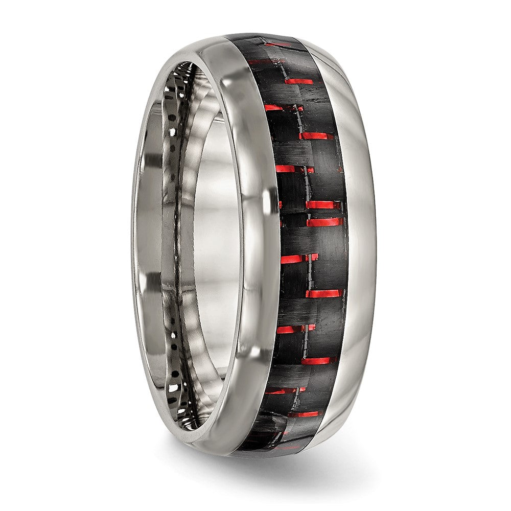 Titanium Polished with Black/Red Carbon Fiber Inlay 8mm Ring Size - 11