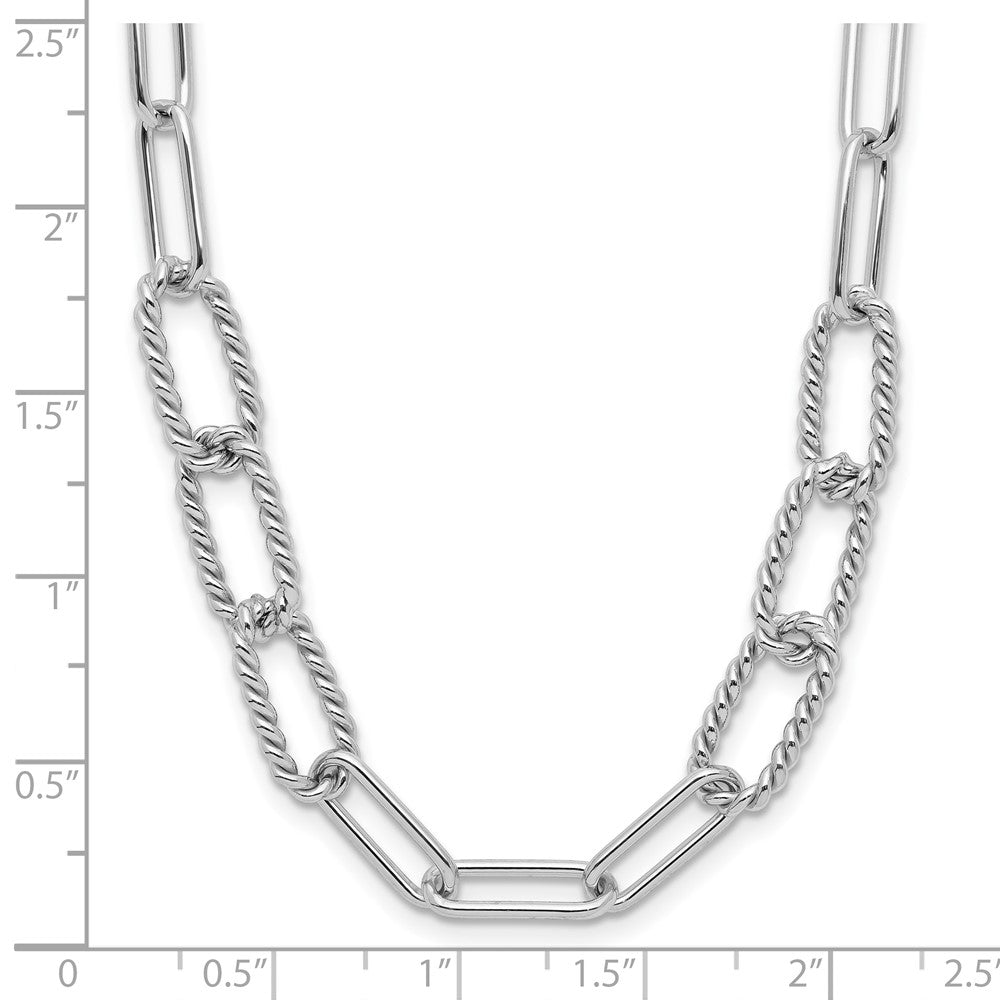 Sterling Silver RH-plated Polished/Textured Fancy Link Necklace