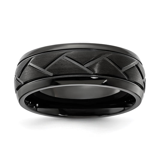 Stainless Steel Black IP-plated Brushed Center 8.00mm Band Size - 9.5