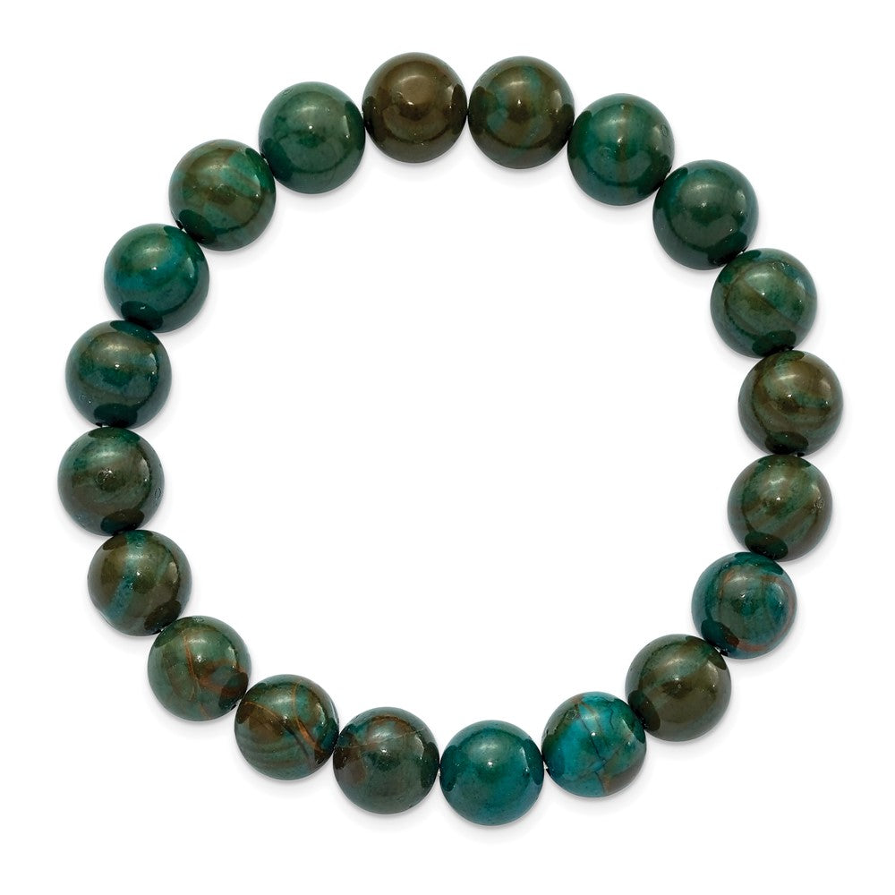Green Eye Agate Beaded Stretch Bracelet 6.5 inches