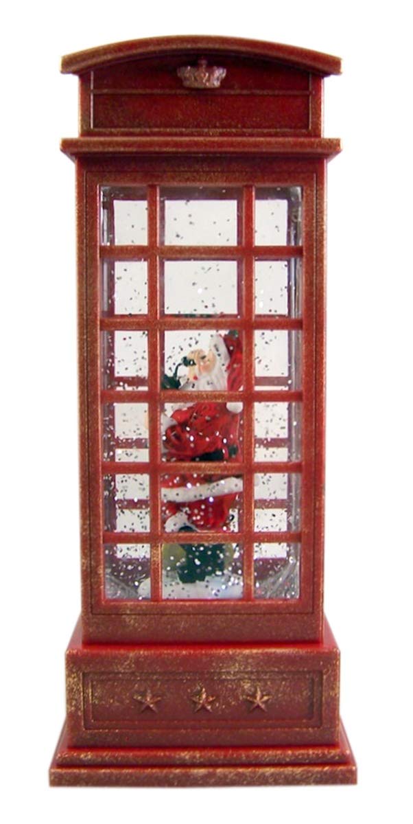 Santa Inside English Style Phone Booth LED 9.75 Inch Acrylic Holiday Glitter Globe