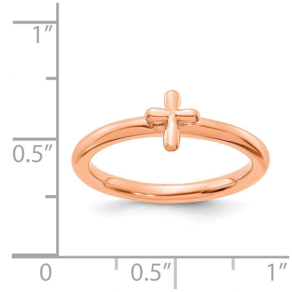 Sterling Silver Stackable Expressions Rose Gold-plated Cross Ring Size -9