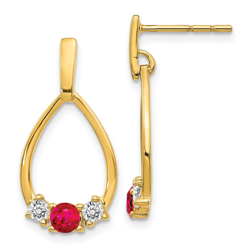 14k 1/4 carat Lab Grown Diamond VS/SI+ G+ and Created Ruby Complete Dangle Teardrop Post Earrings
