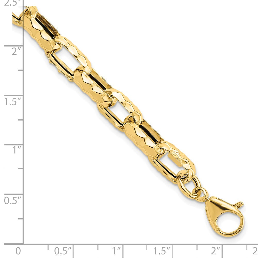 14K Polished Hollow Hammered Link Bracelet 7.5  inches