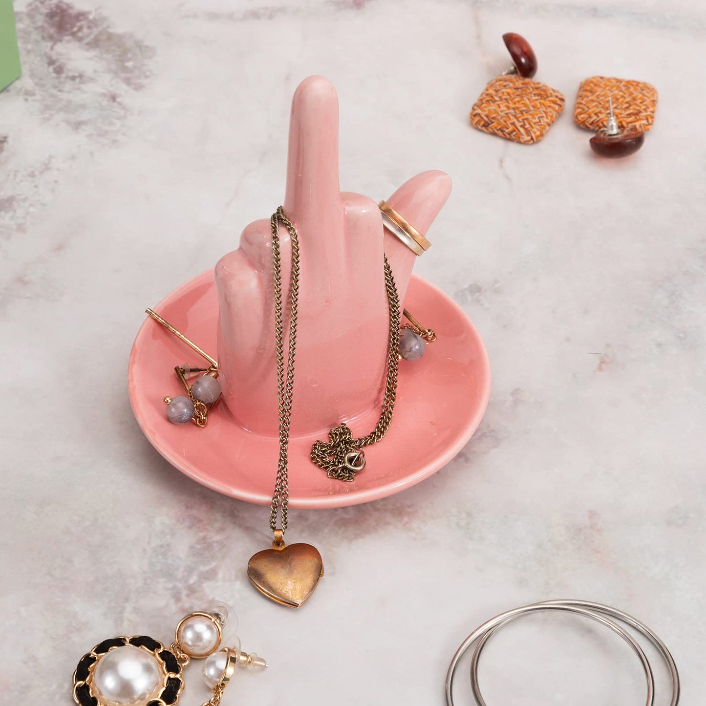 Stephanie Imports Peach Pink Ceramic Jewelry Organiser Ring Dish Tray