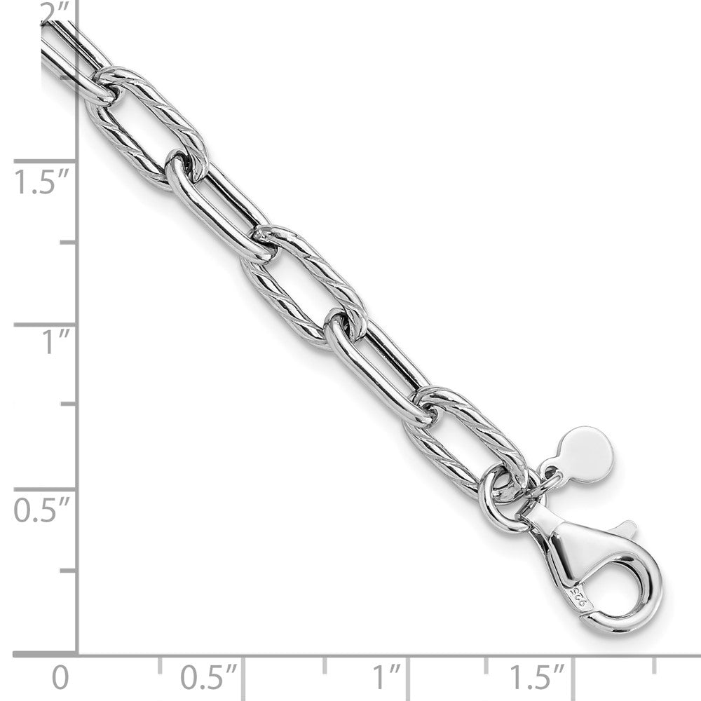 Sterling Silver RH-pl Polish/Texture Link w/1in ext. Bracelet 8  inches