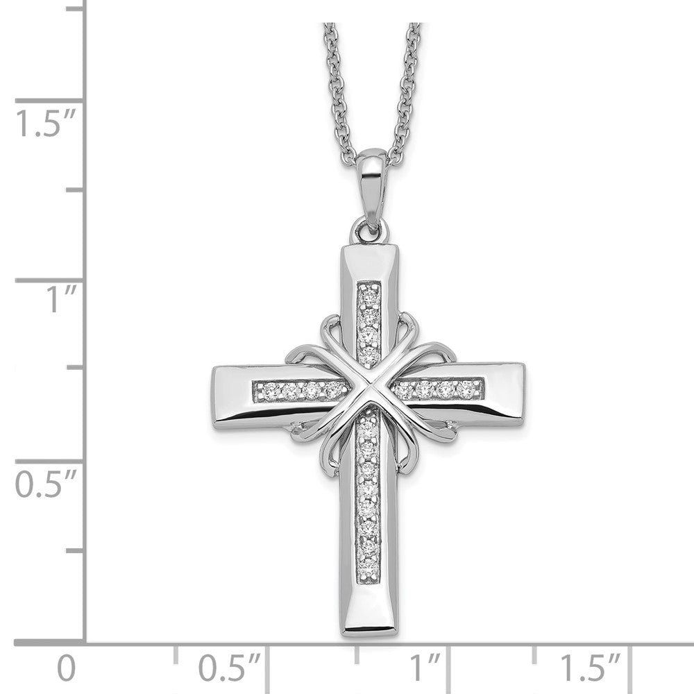 Sentimental Expressions Sterling Silver Rhodium-plated CZ Steadfast Love 18in Cross Necklace 18 Inches