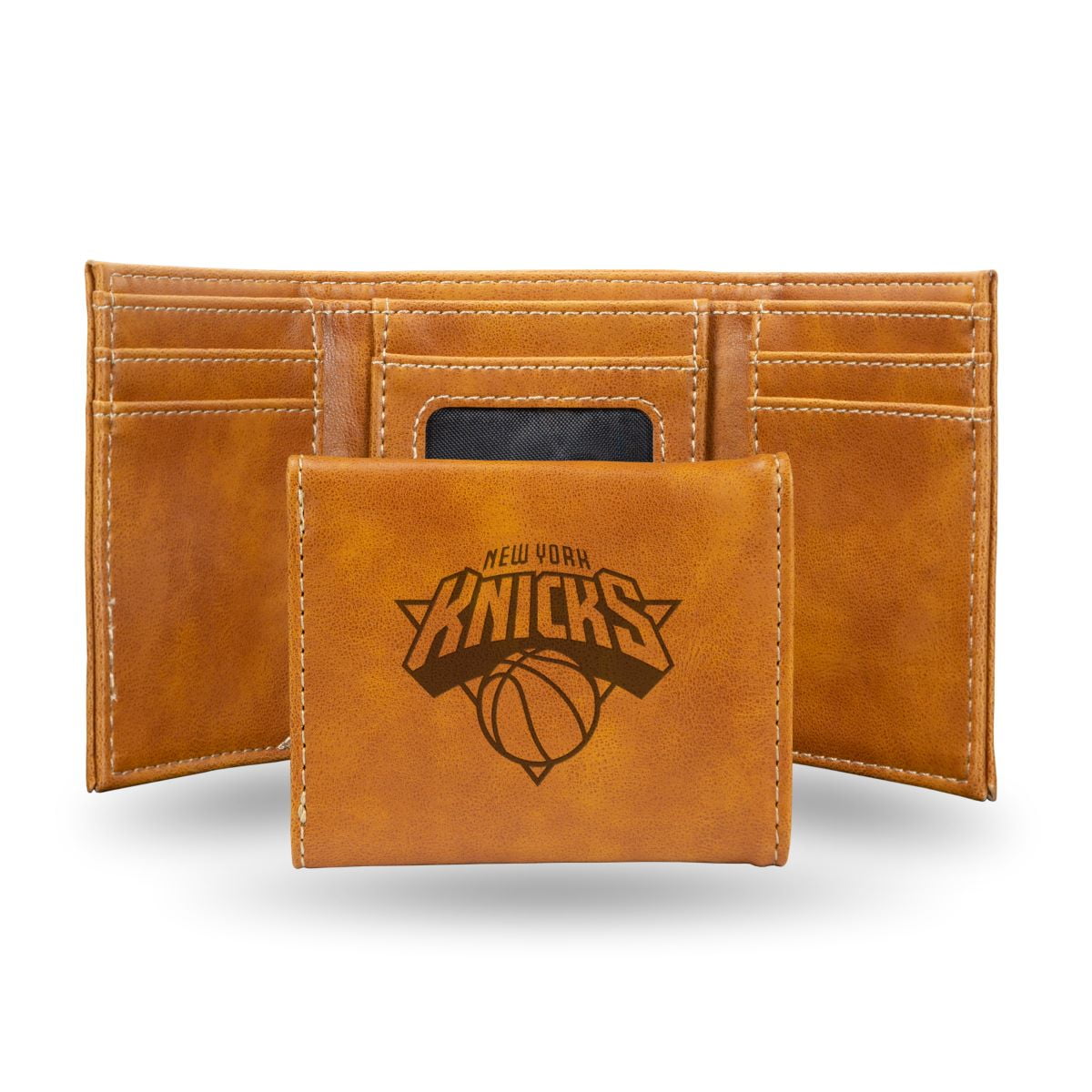 Basketball Rico Industries New York Knicks Brown Laser Engraved Trifold Laser Engraved Tri-Fold Wallet - Men's Accessory