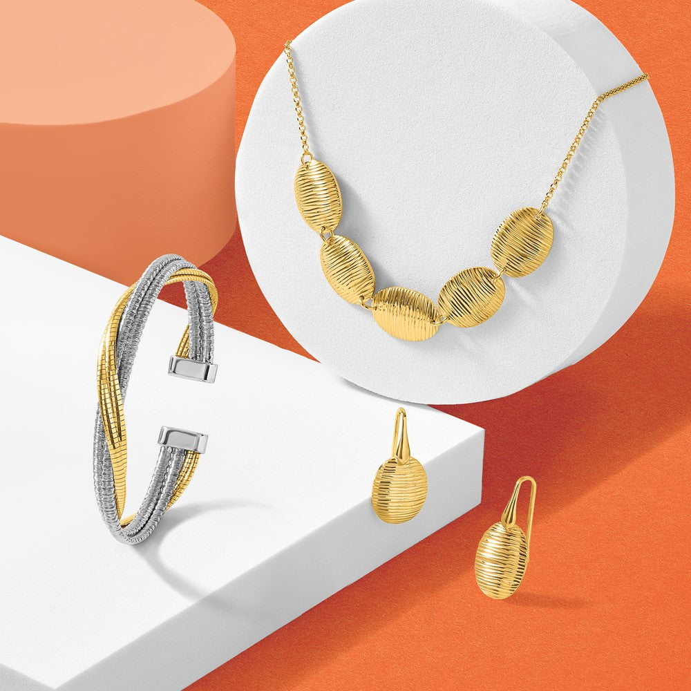 Sterling Silver Gold-tone Textured Ovals w/ 2in ext. Necklace