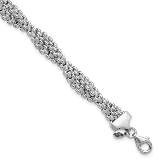 SS RH-plated Polish/Texture Braided w/ 1in ext. Bracelet 8  inches