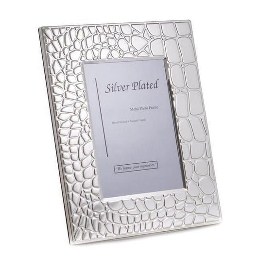 Bey-Berk International SF110-09 4 x 6 in. Silver Plated with Croco Design Picture Frame with Easel Back