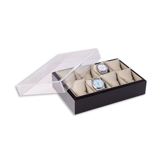 Bey Berk Esme Wood and Acrylic Eight Watch Box, Black