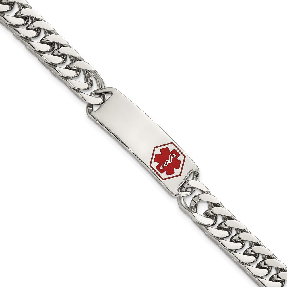 Stainless Steel Polished with Red Enamel 8.5in Medical ID Bracelet 8.5 inches
