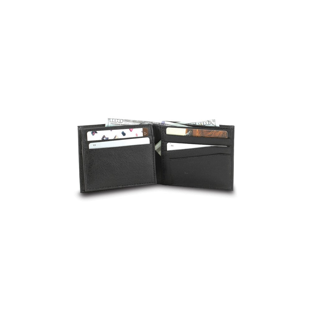 Black Vegan Leather Top Flap 6-Slot Wallet with ID Window and Gift Box