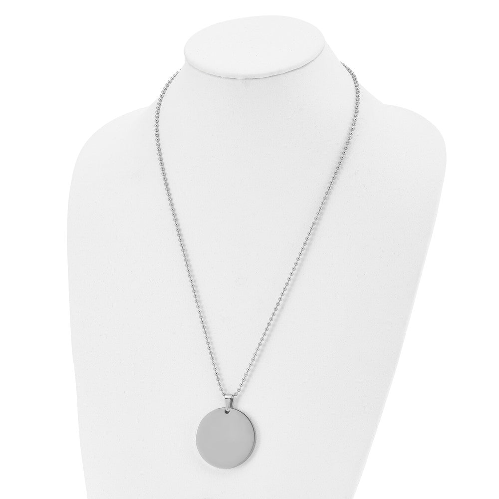 Stainless Steel Brushed and Polished Circle 4mm Thick Dog Tag Necklace