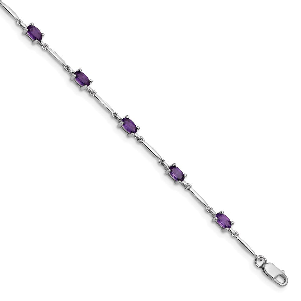 Sterling Silver Rhodium-plated Amethyst Bracelet 7 inches
