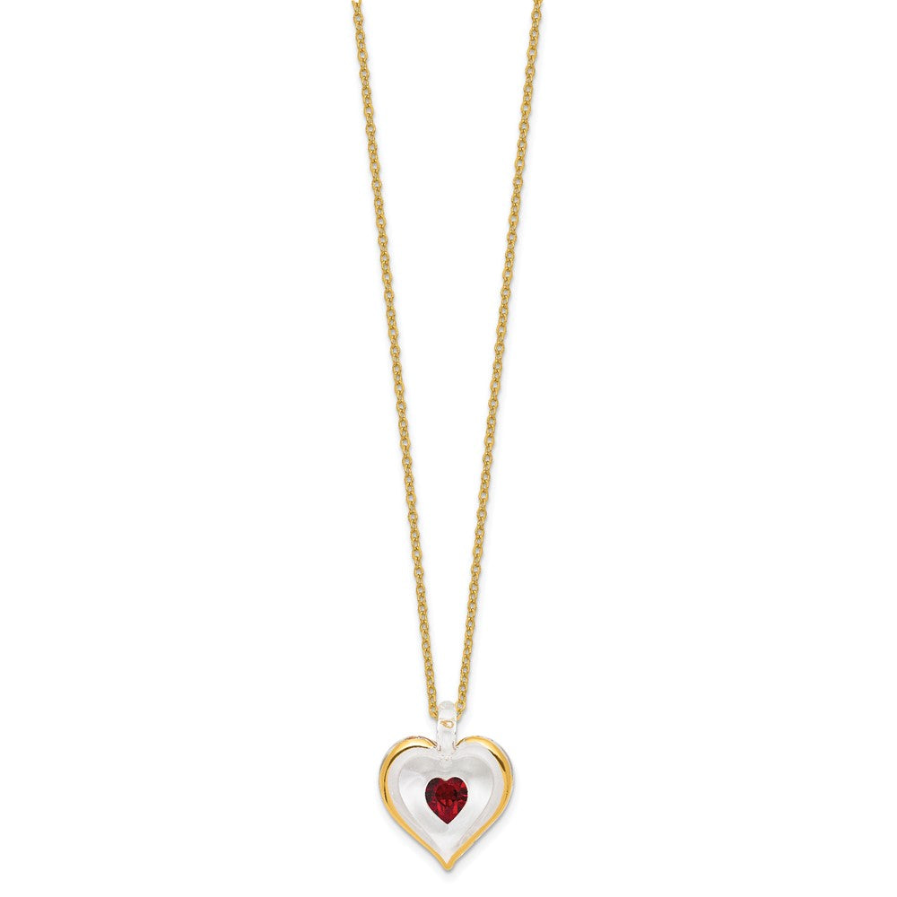 Glass Baron 22K Accent Gilding Gold-trim Glass with Red January Birthstone Crystal from Swarovski Heart 18 inch Gold-tone Necklace GM9400