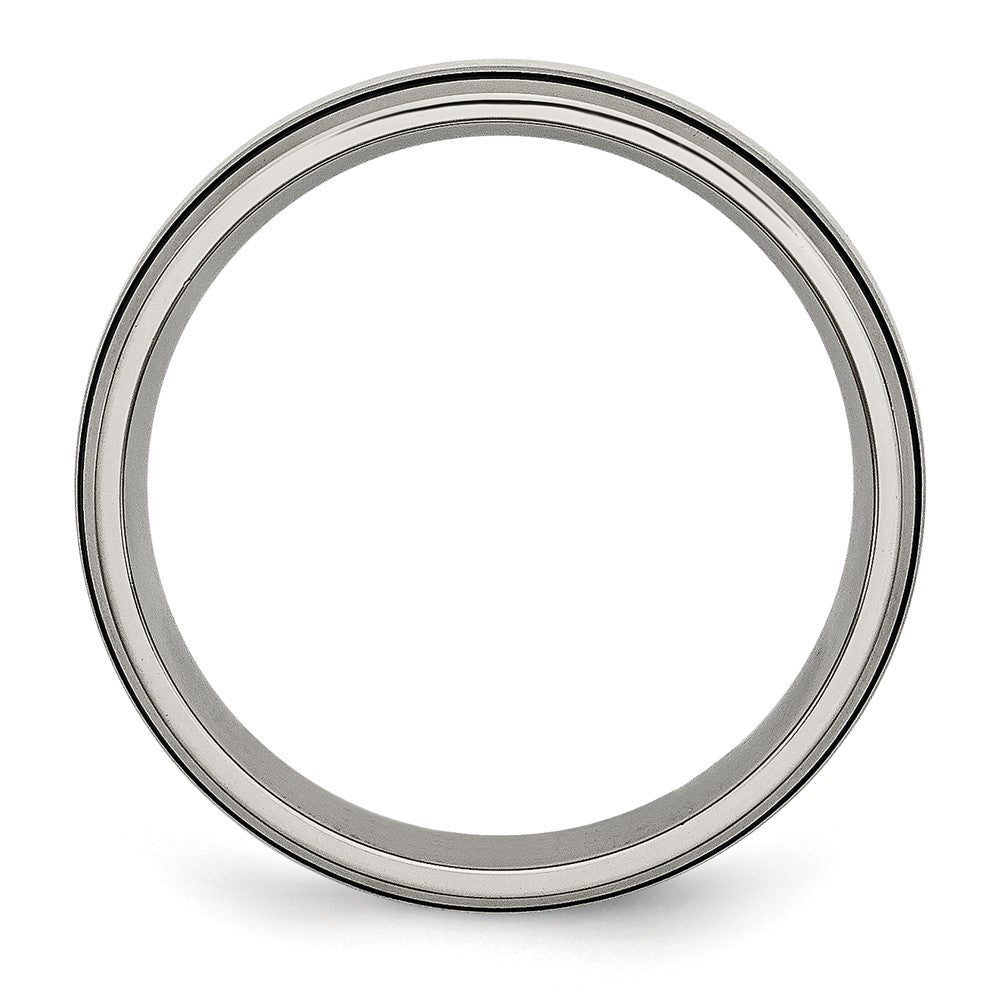 Titanium Antiqued Brushed Center Sterling Silver Inlay 6mm Grooved Band Size - 10