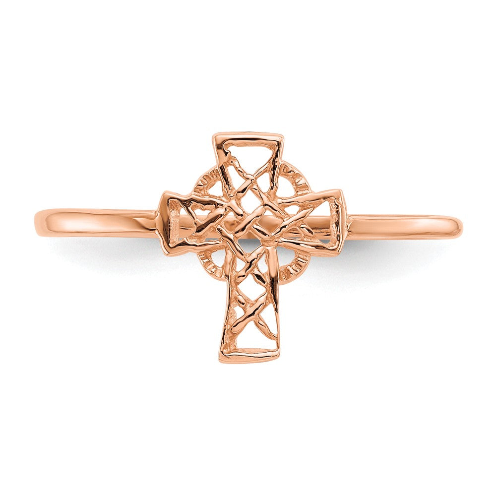 14k Rose Gold Polished Celtic Cross Ring Size 7