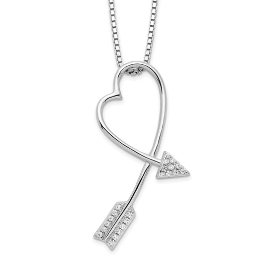 Brilliant Embers Sterling Silver Rhodium-plated 22 Stone 18 inch Micro Pav‚ CZ Arrow Heart Necklace with 2 Inch Extender 18 Inches