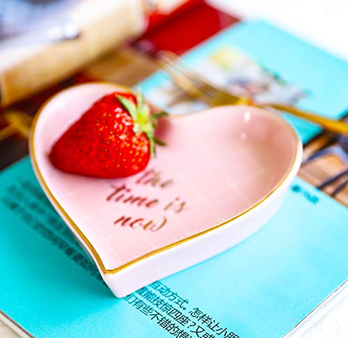 Heart-Shaped "The Time Is Now" Ceramic Trinket Plate and Decorative Jewelry Dish