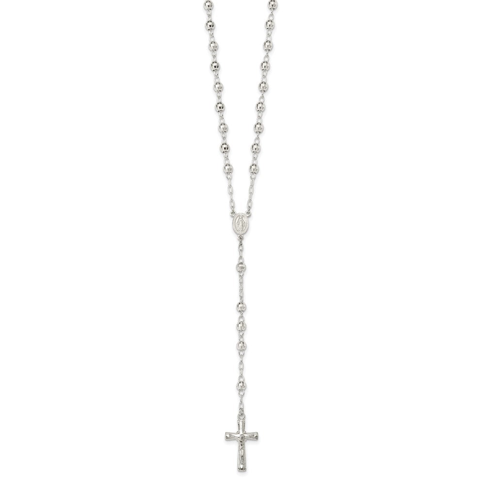 Sterling Silver Polished and Textured Bead Rosary 26 inch Necklace 26 Inches