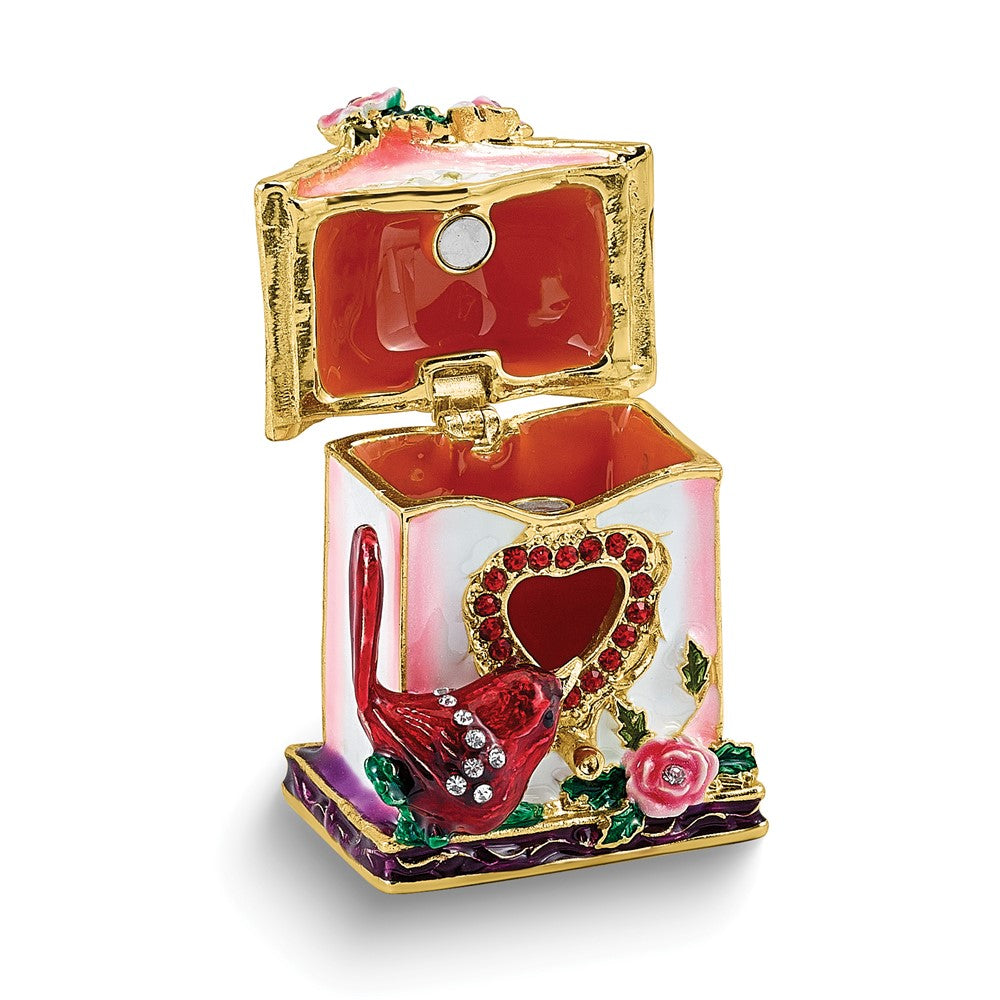Luxury Giftware by Jere Bejeweled LITTLE BIRDIE LOVE Bird House with Cardinal Trinket Box with Matching 18 inch Necklace