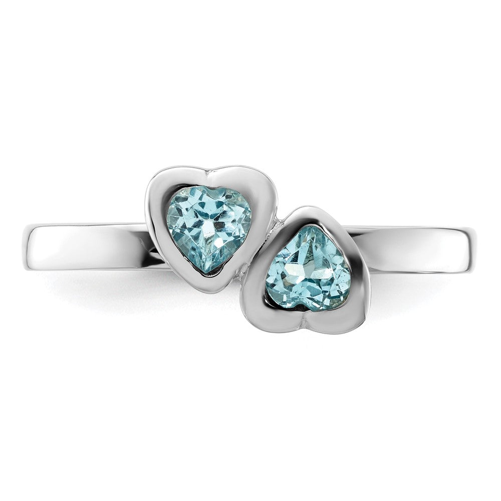 Sterling Silver Stackable Expressions Blue Topaz Double Heart Ring Size -8