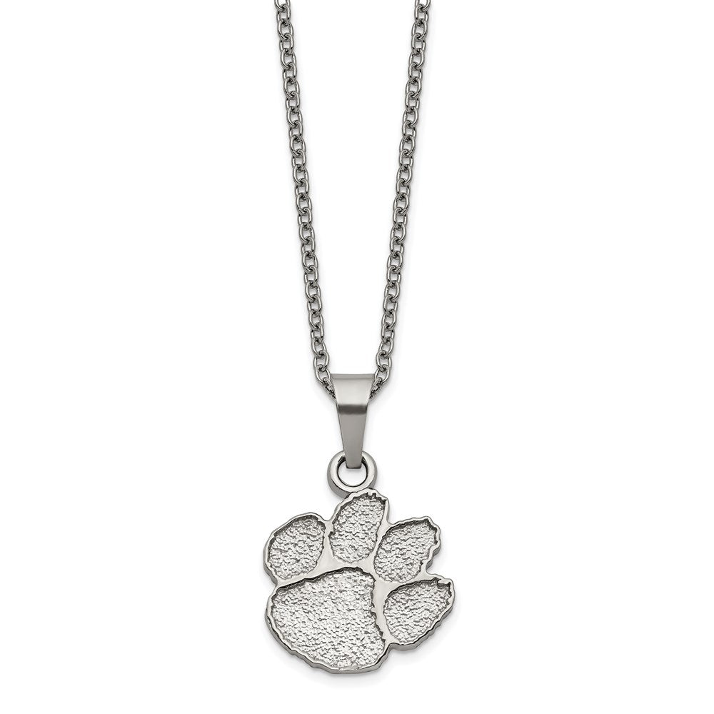 Stainless Steel LogoArt Clemson University Tiger Paw Pendant 18 inch Necklace with 2 inch Extender QST516CU