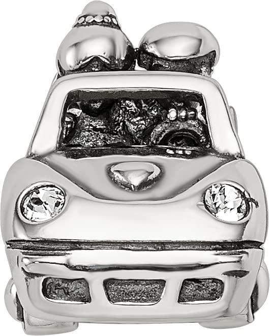 Sterling Silver Reflections Crystals Just Married Car Bead