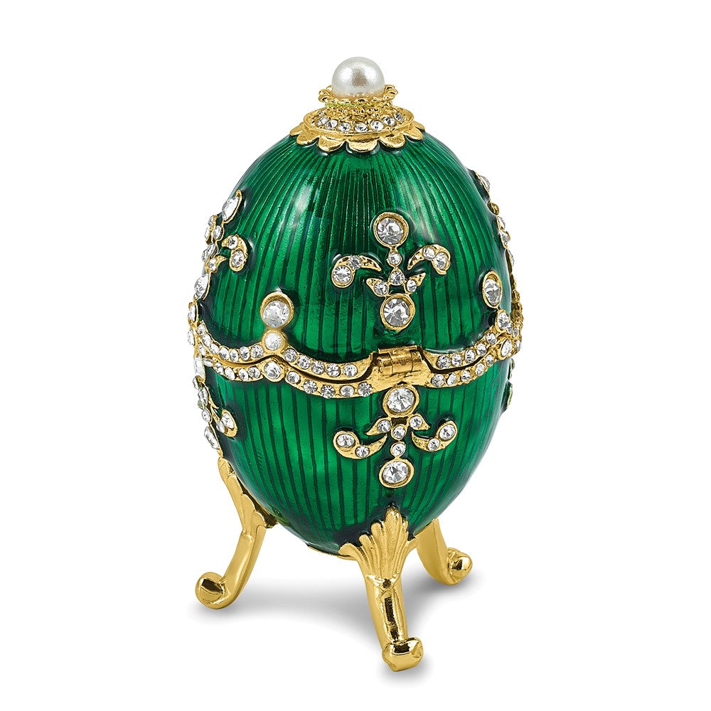 Luxury Giftware by Jere Bejeweled EGG-XACLTY Green Egg Trinket Box with Ring Insert and Matching 18 inch Necklace