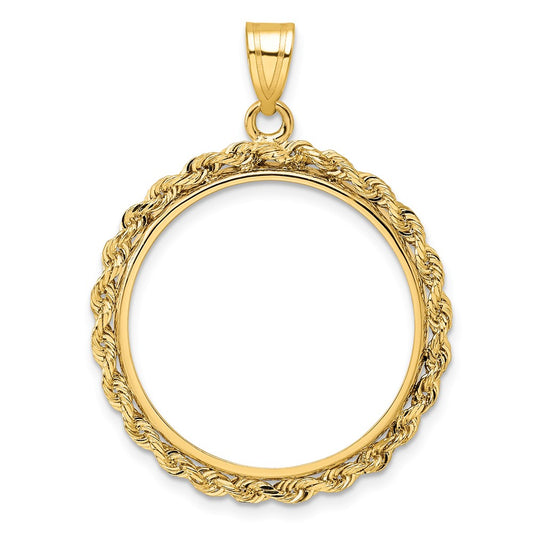 Wideband Distinguished Coin Jewelry 14k Polished Rope 22.6mm Prong Coin Bezel Pendant